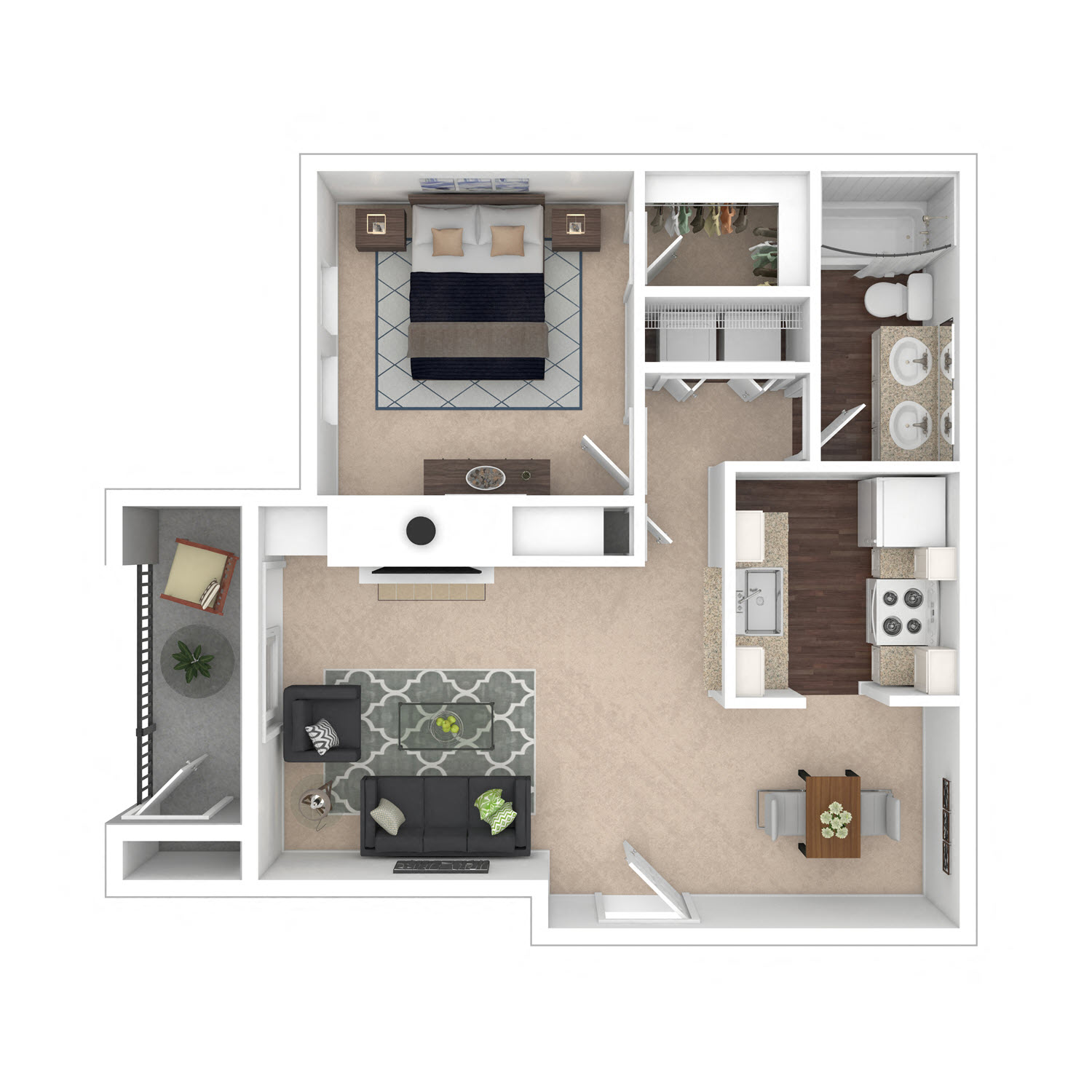 Floor plan for 1 bed, 1 bath, 700 sqft